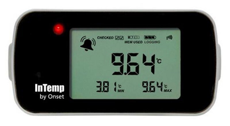 The Onset InTemp CX402-VFC digital data logger.
